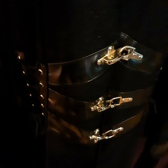 Red Balls on Fire Tripp NYC Buckle Trench  Corset Pleather Halloween Hellraiser - Picture 4 of 10